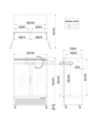Armadio Refrigerato 1400Lt c/d porta in vetro 1382x805x2112 0°C/+8C°