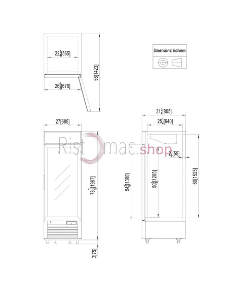 Armadio Refrigerato 700Lt c/ porta in vetro 685x805x2065 0°C/+8C°