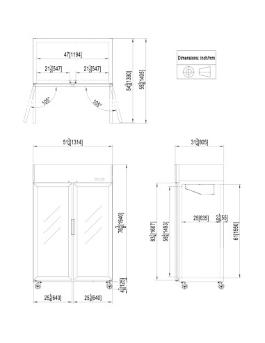 Armadio Refrigerato 1400Lt c/d porta in vetro 1314x805x2065 0°C/+8C°
